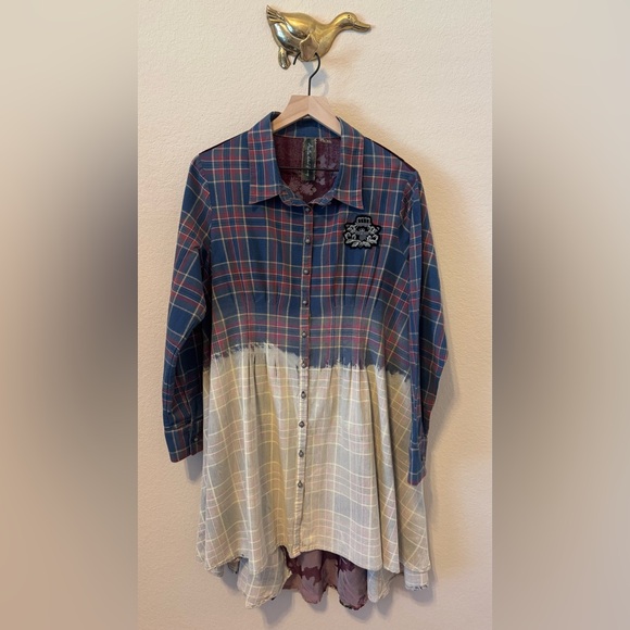 Aratta Blue and Red Plaid Shirt with Embroidery - Picture 1 of 16